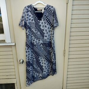 Expressions Y2K Vintage Paisley Patchwork Print Gray Black Dress Asymmetrical‎